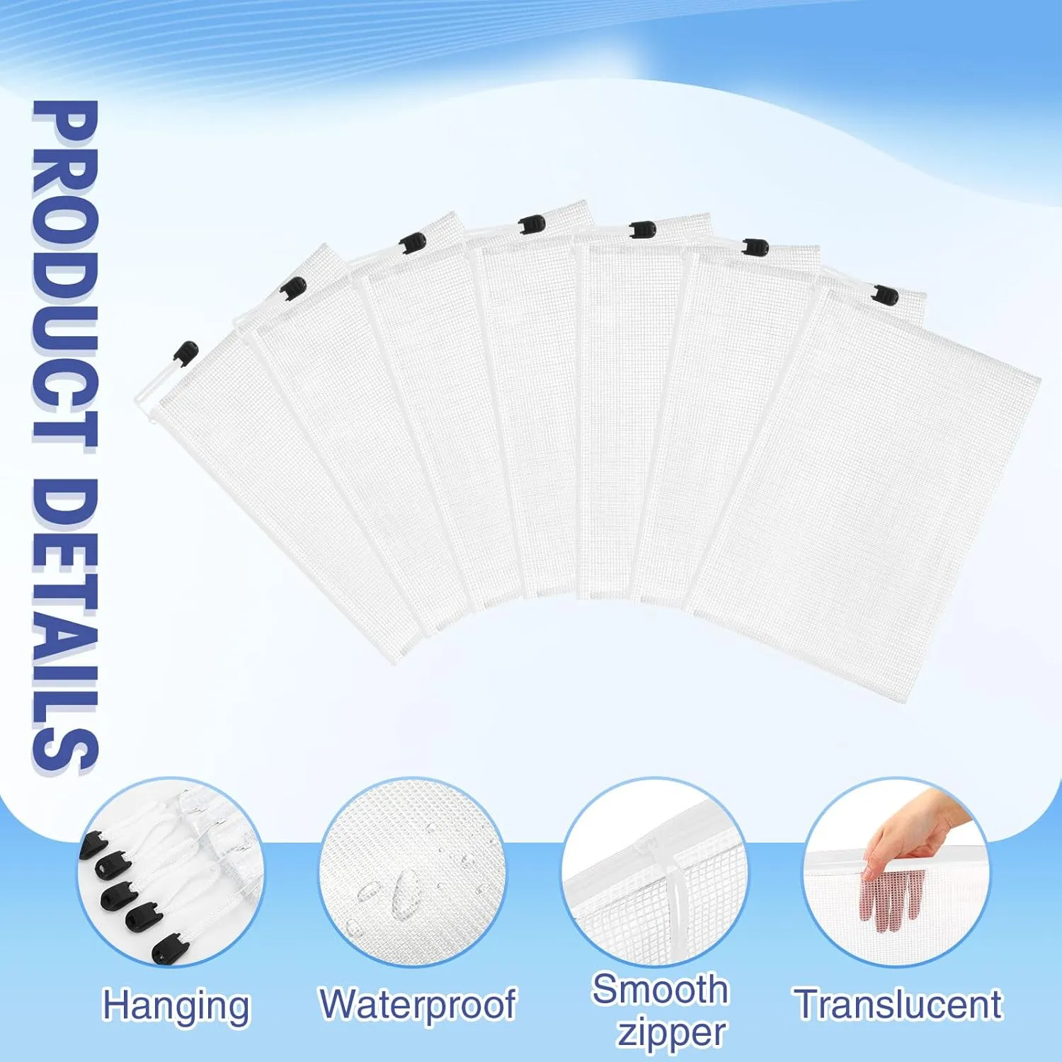 Jetec 32 Pcs Mesh Zipper Bags Toy Storage Bikini Organizer Bags Waterproof Zipper Pouches Reusable Puzzle Pouch Multipurpose for Organizing Storage Office(White,9 x 7 Inch)
