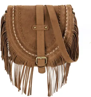 JOLLQUE Suede Crossbody Bag for Women,Tassel Sling Bohemian Shoulder Bags for Travel and Trip