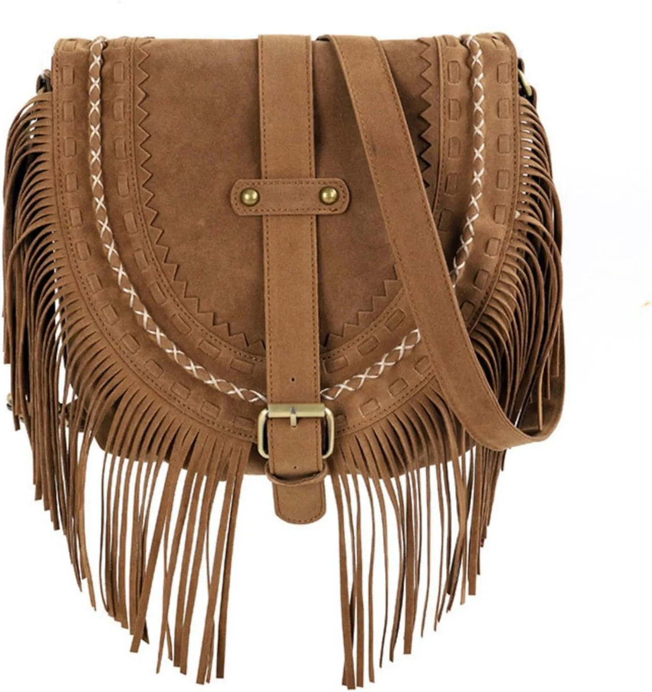 JOLLQUE Suede Crossbody Bag for Women,Tassel Sling Bohemian Shoulder Bags for Travel and Trip
