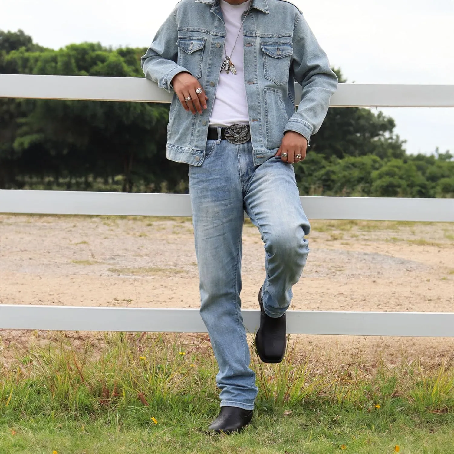 J's.o.l.e Cowboy Boots for Men Western Square Toe Ankle Chelsea Boots