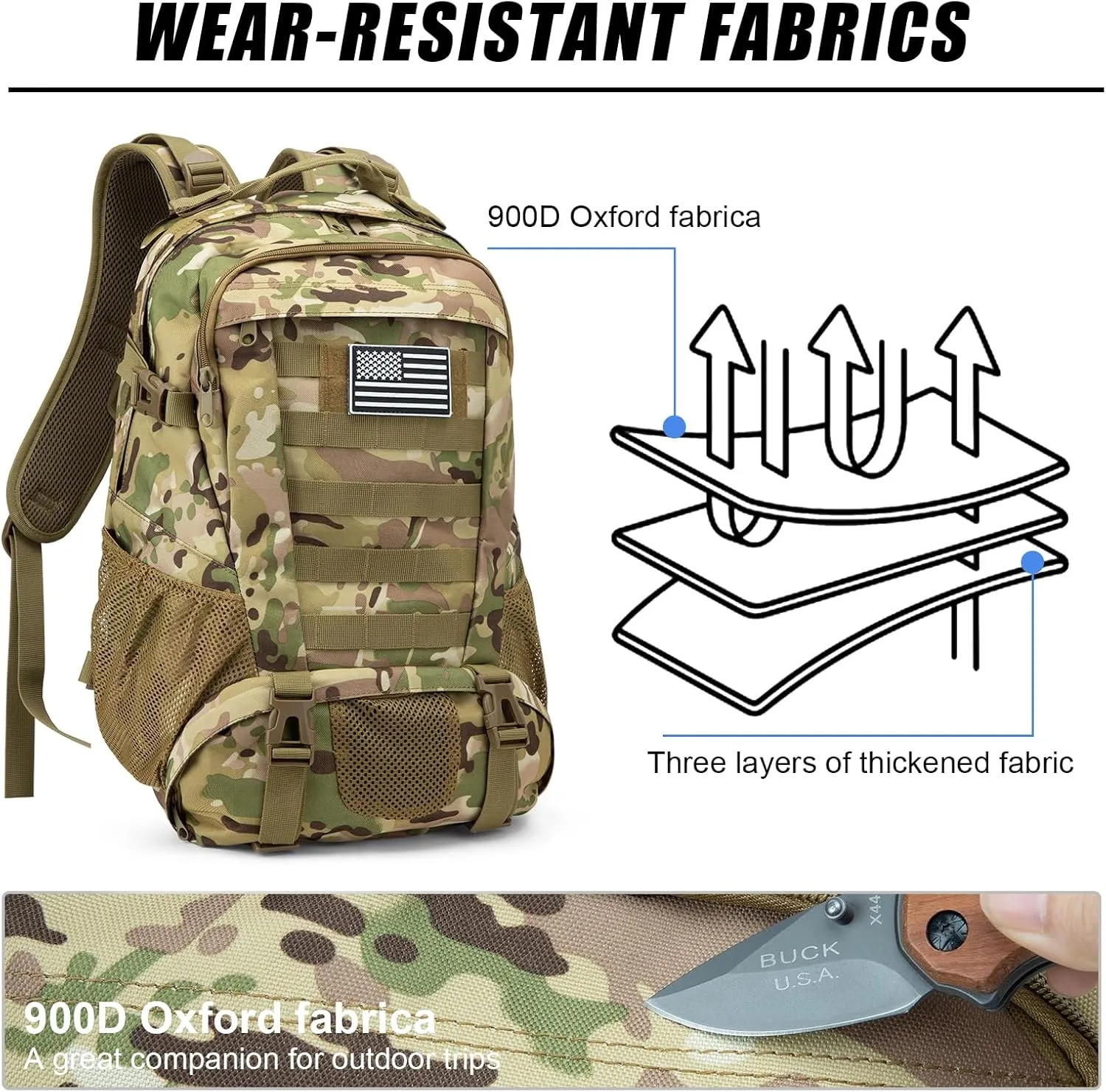 Jueachy Tactical Backpack for Men Hiking Day Pack Molle Military Rucksack Waterproof 30L EDC Bag with USA Flag Patch