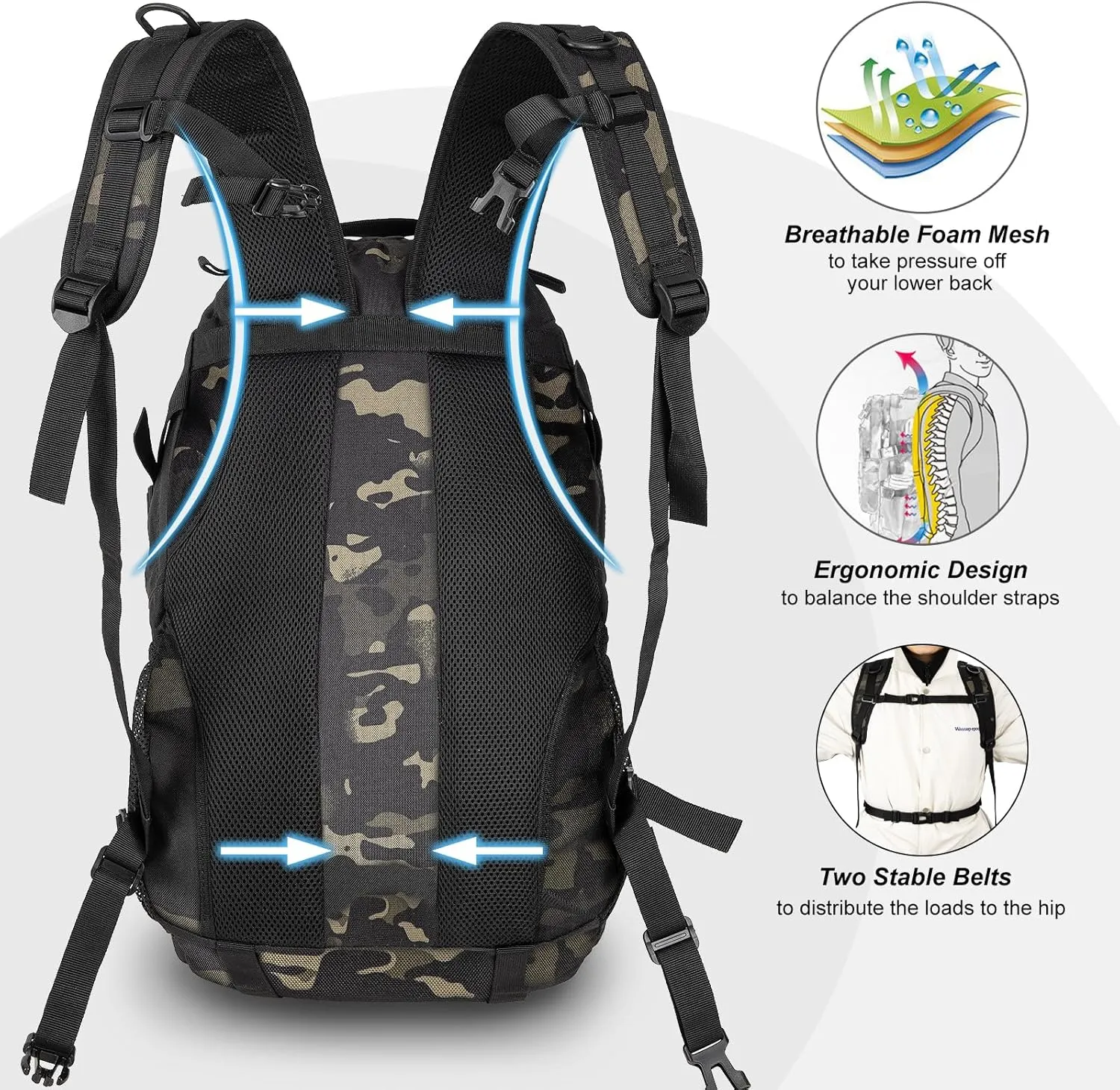 Jueachy Tactical Backpack for Men Hiking Day Pack Molle Military Rucksack Waterproof 30L EDC Bag with USA Flag Patch