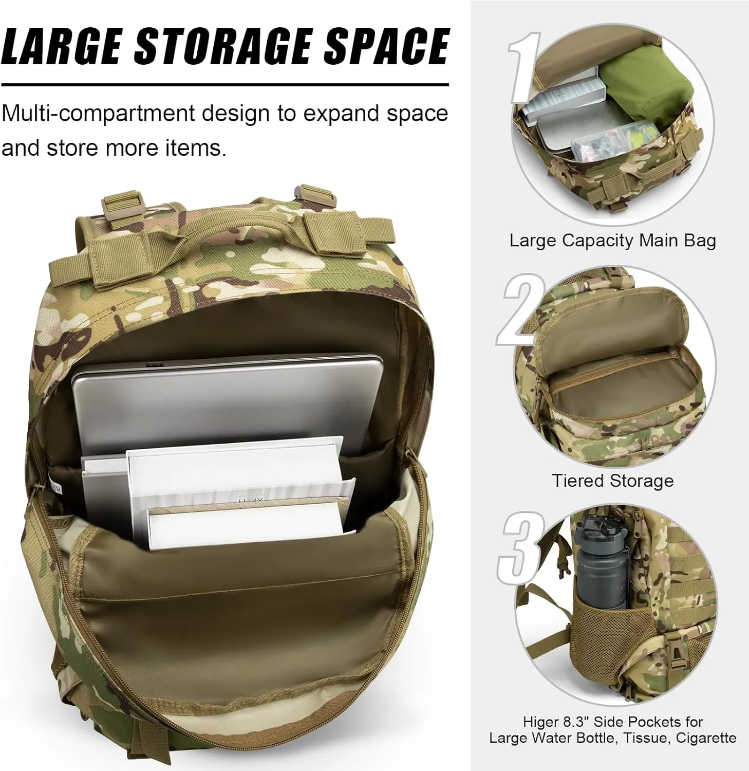 Jueachy Tactical Backpack for Men Hiking Day Pack Molle Military Rucksack Waterproof 30L EDC Bag with USA Flag Patch