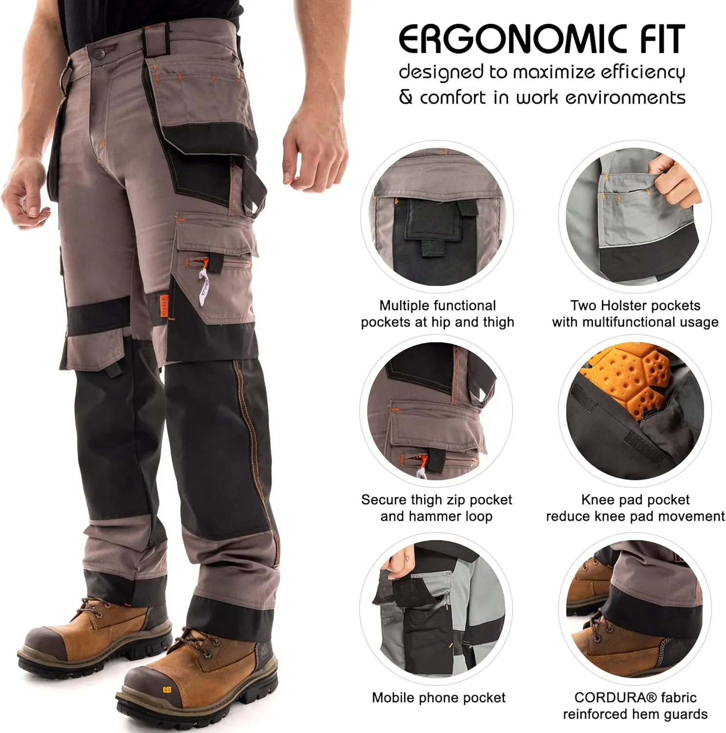 Juicy Trendz Men's Heavy Duty Work Cargo Pants – Reinforced Knees, Multi-Pocket Trousers for Construction & Mechanics