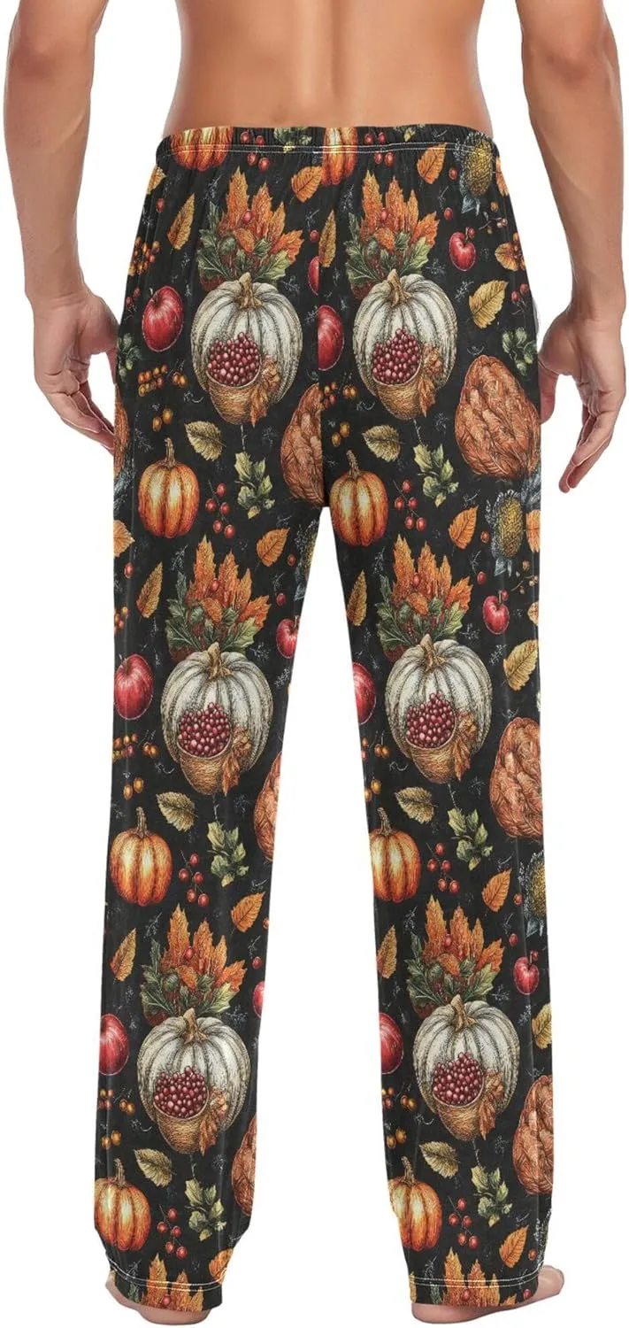 JUNZAN Autumn Pupmkins Apples Christmas Pajamas Pants for Men with Pockets Warm Men Pjs Pants for Summer Holiday S