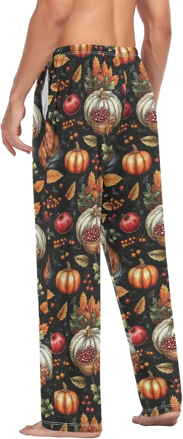 JUNZAN Autumn Pupmkins Apples Christmas Pajamas Pants for Men with Pockets Warm Men Pjs Pants for Summer Holiday S