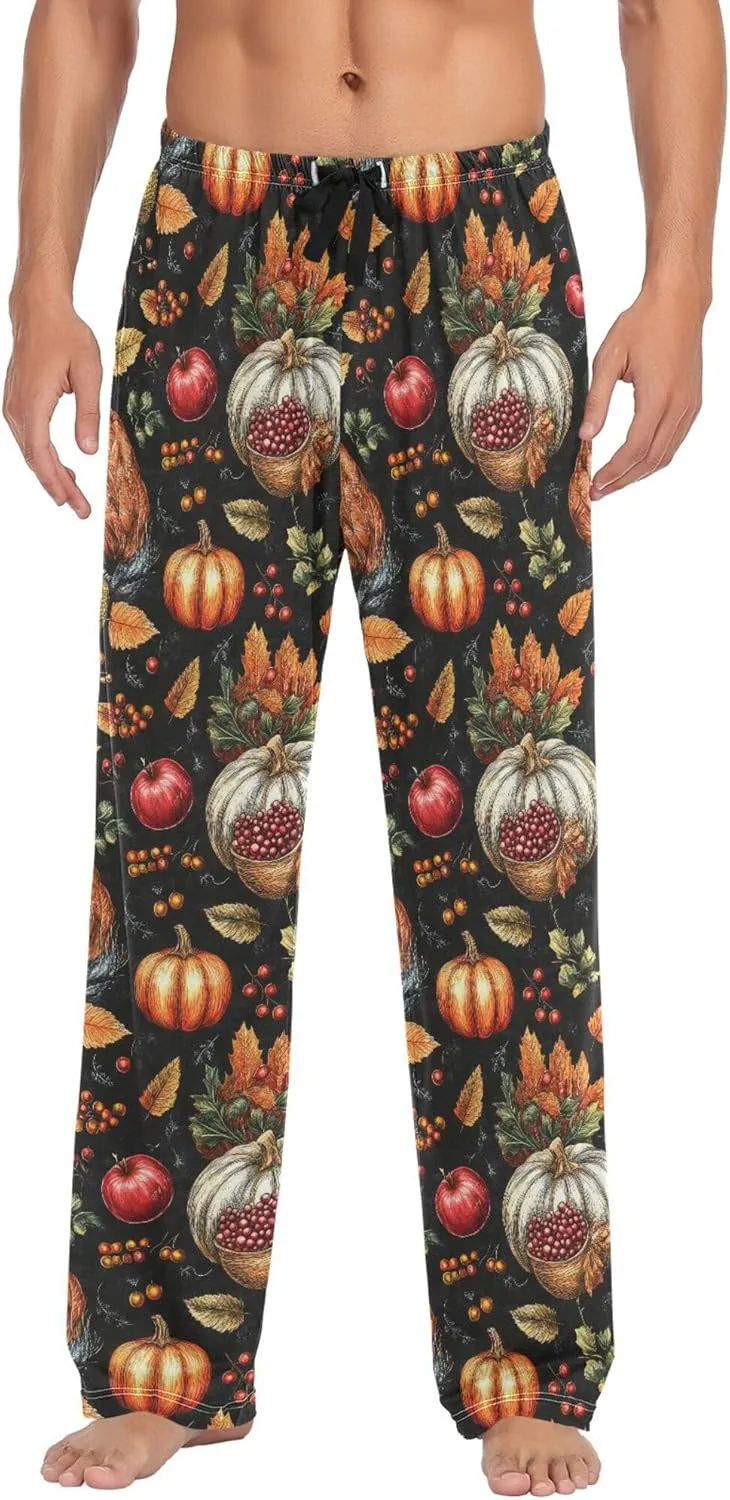 JUNZAN Autumn Pupmkins Apples Christmas Pajamas Pants for Men with Pockets Warm Men Pjs Pants for Summer Holiday S