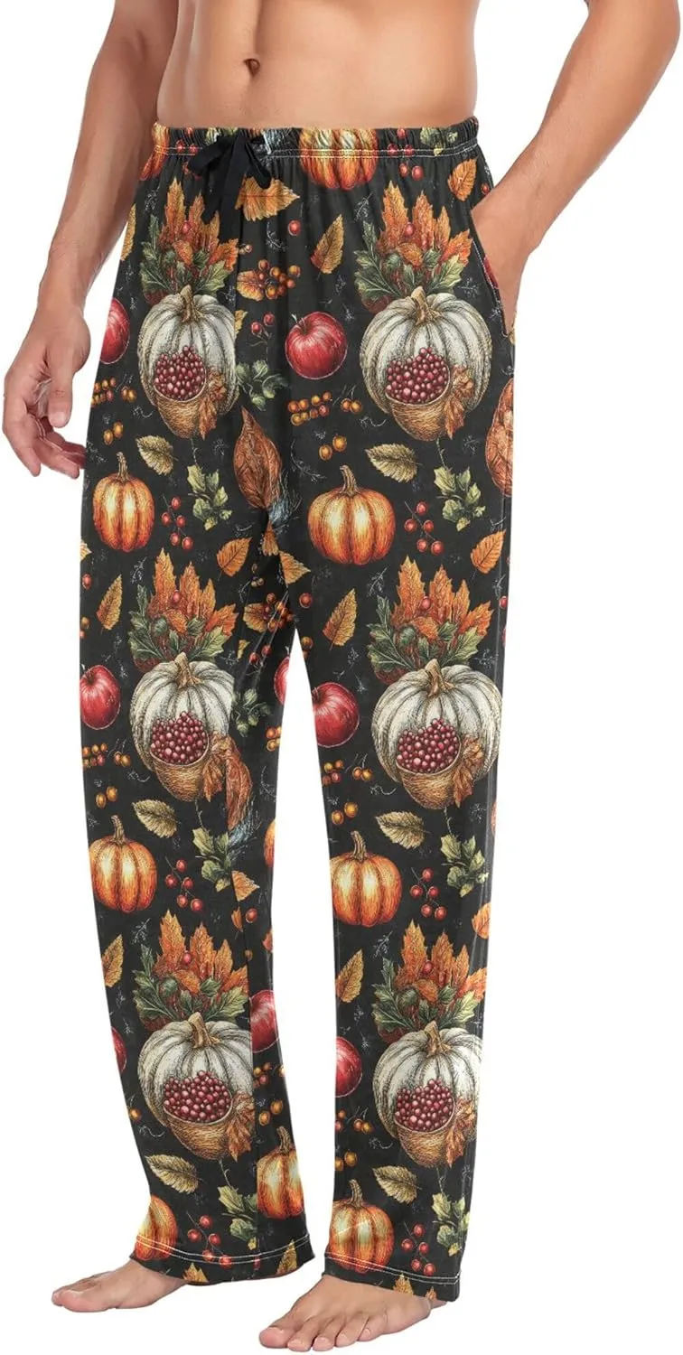 JUNZAN Autumn Pupmkins Apples Christmas Pajamas Pants for Men with Pockets Warm Men Pjs Pants for Summer Holiday S