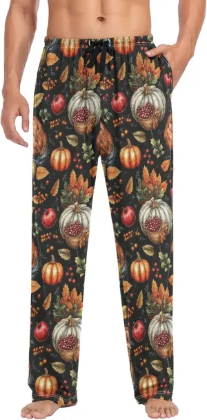 JUNZAN Autumn Pupmkins Apples Christmas Pajamas Pants for Men with Pockets Warm Men Pjs Pants for Summer Holiday S