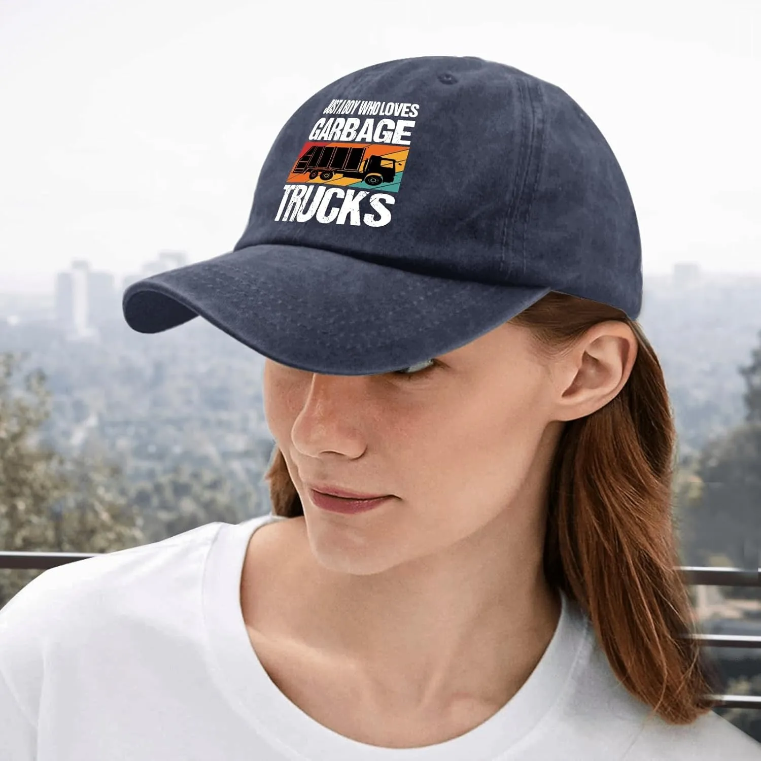 Just A Boy Who Loves Garbage Trucks Sun Hat Running Cap Pigment Black Mens Hat Gifts for Son Cycling Cap