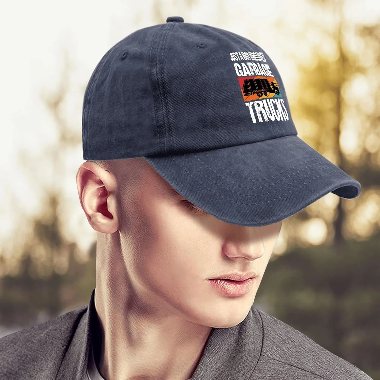 Just A Boy Who Loves Garbage Trucks Sun Hat Running Cap Pigment Black Mens Hat Gifts for Son Cycling Cap