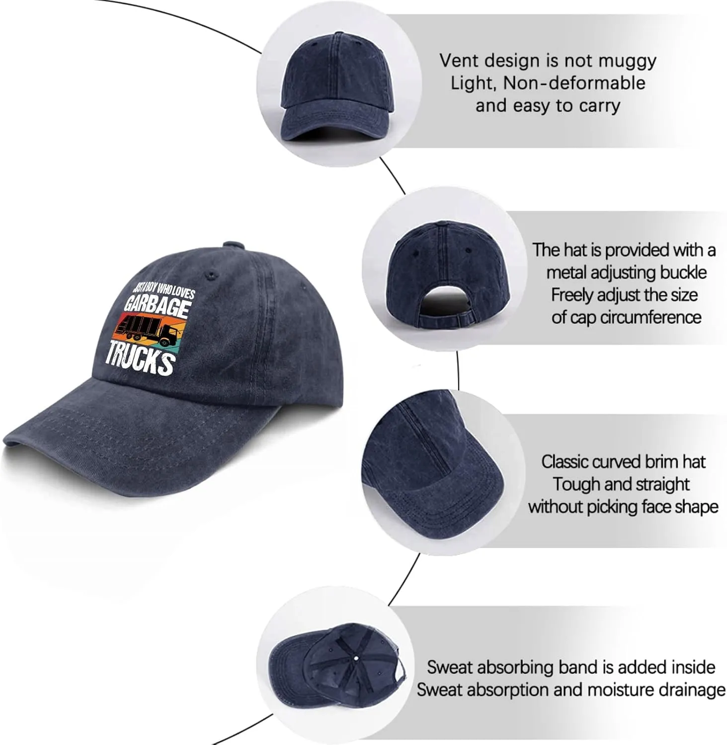 Just A Boy Who Loves Garbage Trucks Sun Hat Running Cap Pigment Black Mens Hat Gifts for Son Cycling Cap