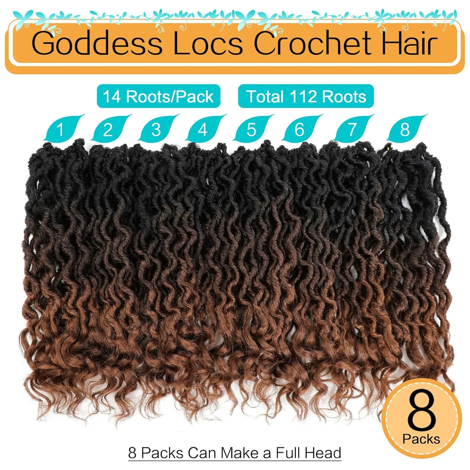 Karida Goddess Locs Crochet Hair 12 Inch, 8 Packs Faux Locs Crochet Hair for Black Women, Pre Looped Crochet Faux Locs With Curly Ends (12 Inch (Pack of 8), 1B/4/30#)