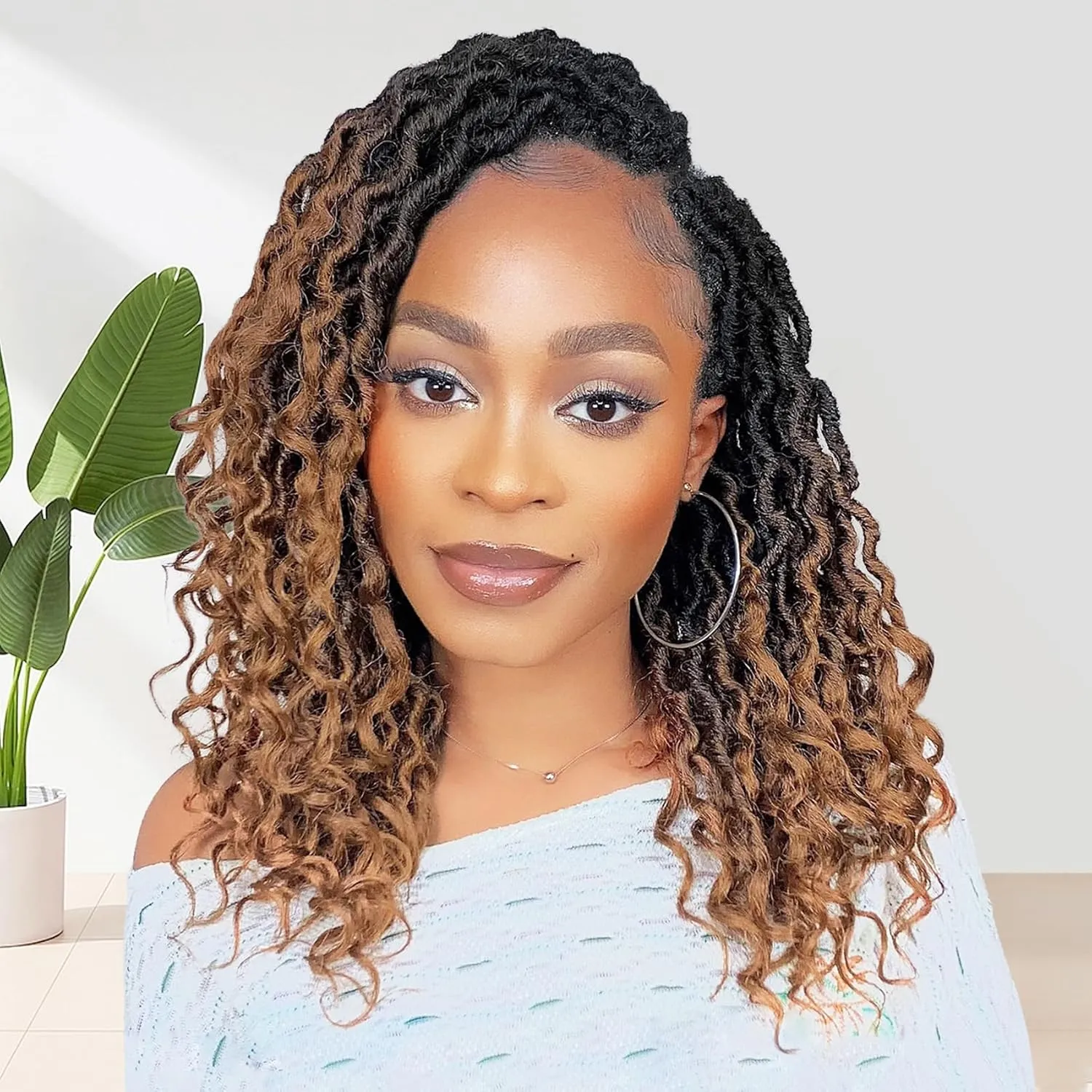 Karida Goddess Locs Crochet Hair 12 Inch, 8 Packs Faux Locs Crochet Hair for Black Women, Pre Looped Crochet Faux Locs With Curly Ends (12 Inch (Pack of 8), 1B/4/30#)