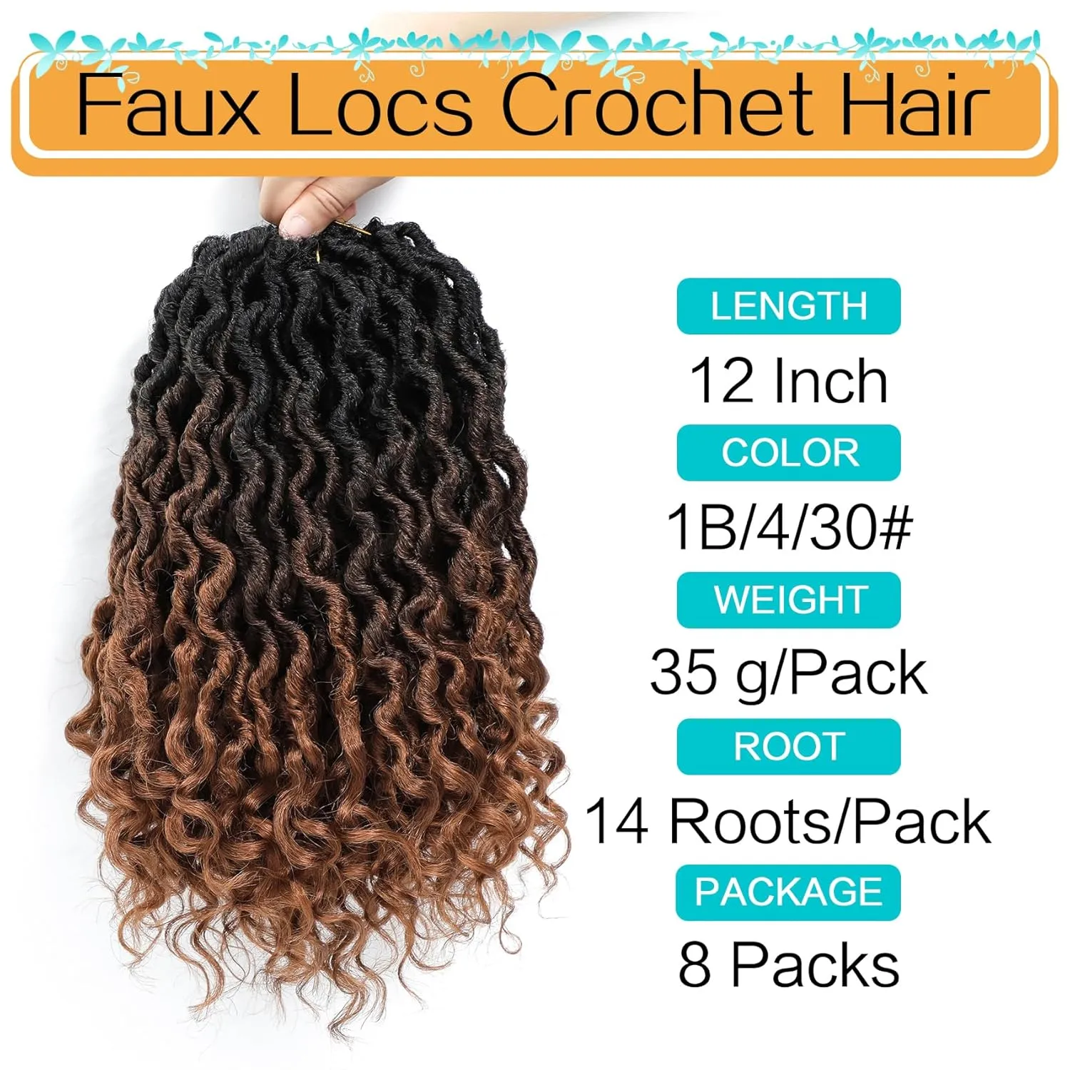 Karida Goddess Locs Crochet Hair 12 Inch, 8 Packs Faux Locs Crochet Hair for Black Women, Pre Looped Crochet Faux Locs With Curly Ends (12 Inch (Pack of 8), 1B/4/30#)