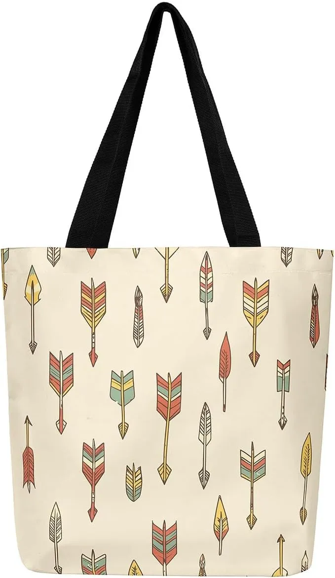 Kawaii Canvas Tote Bag for Women,Rainbow Cute Clouds Raindrop Handbag,Bohemian Stars Love Hearts Shoulder Bag