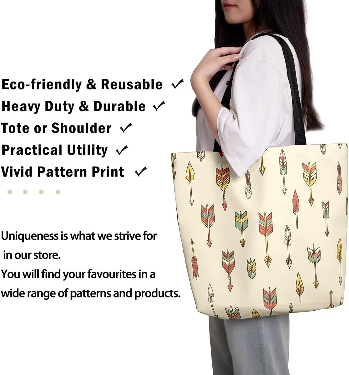Kawaii Canvas Tote Bag for Women,Rainbow Cute Clouds Raindrop Handbag,Bohemian Stars Love Hearts Shoulder Bag