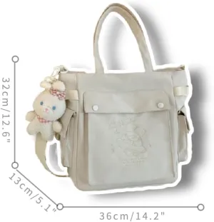 Kawaii Lightweight Waterproof Aesthetic Backpack Shoulder Bag with Cute Accessories (E-Beige Shoulder Bag)