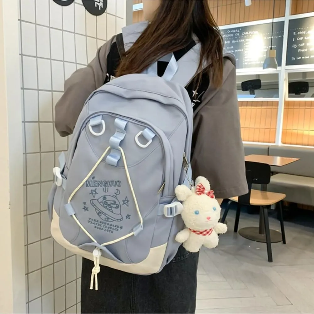 Kawaii Lightweight Waterproof Aesthetic Backpack Shoulder Bag with Cute Accessories (E-Blue Backpack)