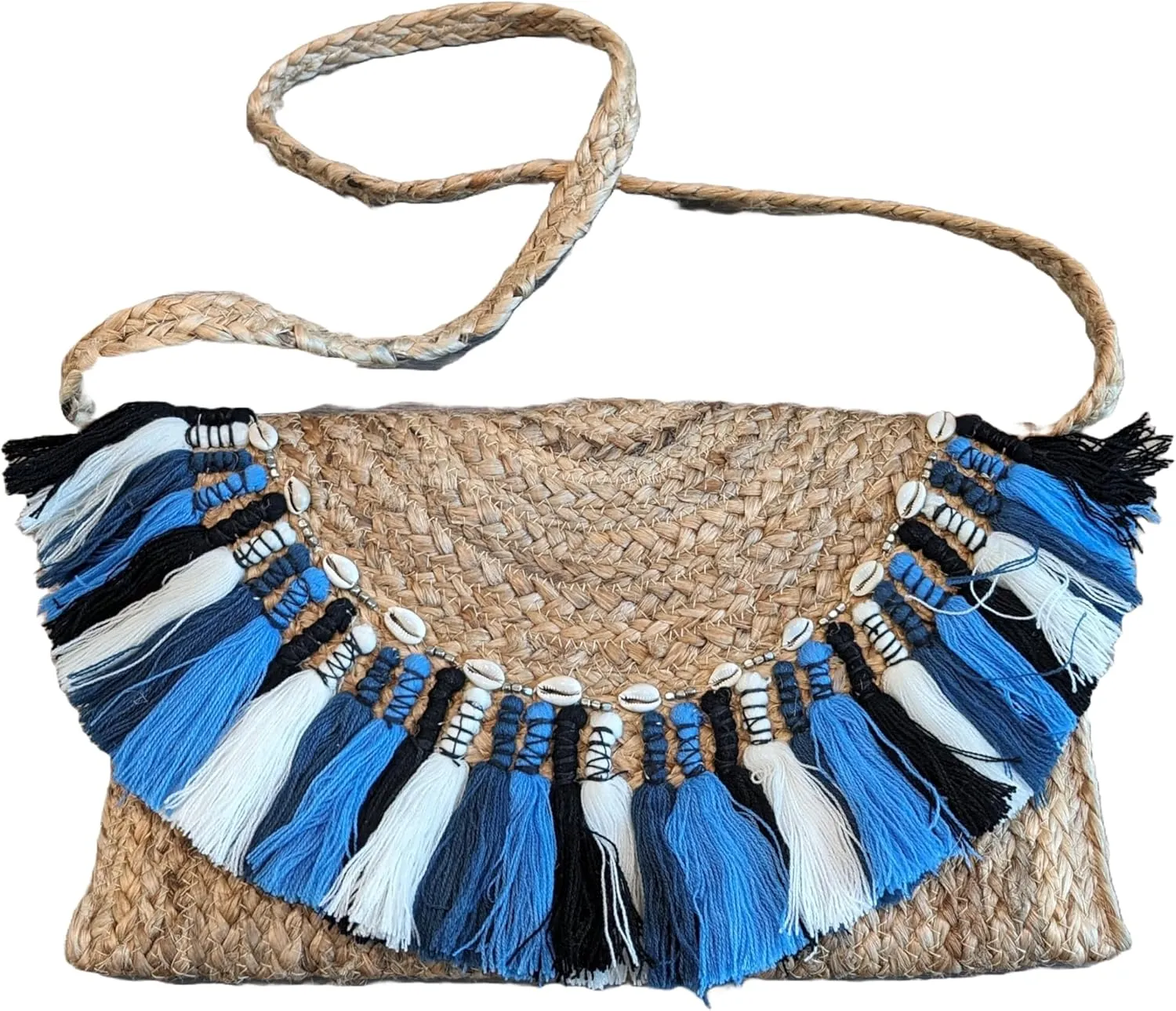 Kayla Jute Handcrafted Crossbody Natural Women Fringe Handbags Summer Boho Bohemian Beach Shoulder Bag Purse Seashell India