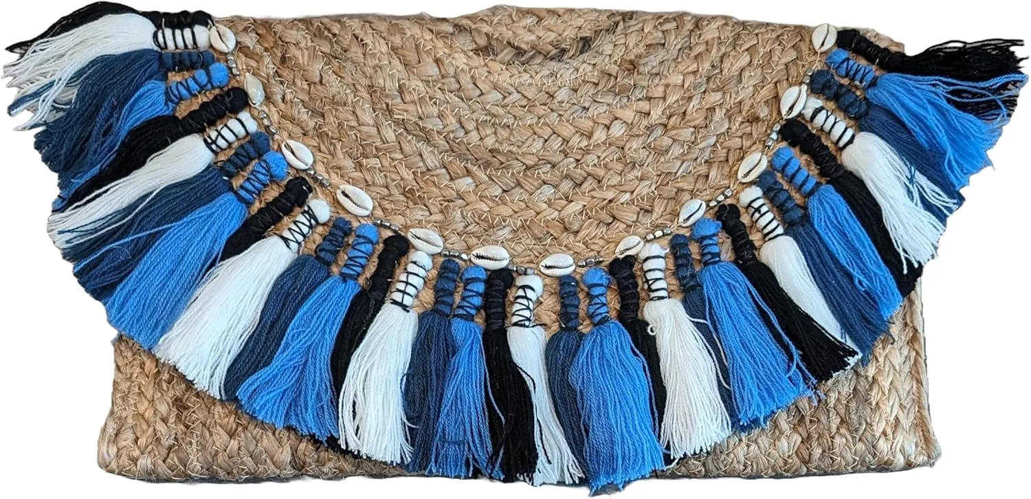 Kayla Jute Handcrafted Crossbody Natural Women Fringe Handbags Summer Boho Bohemian Beach Shoulder Bag Purse Seashell India