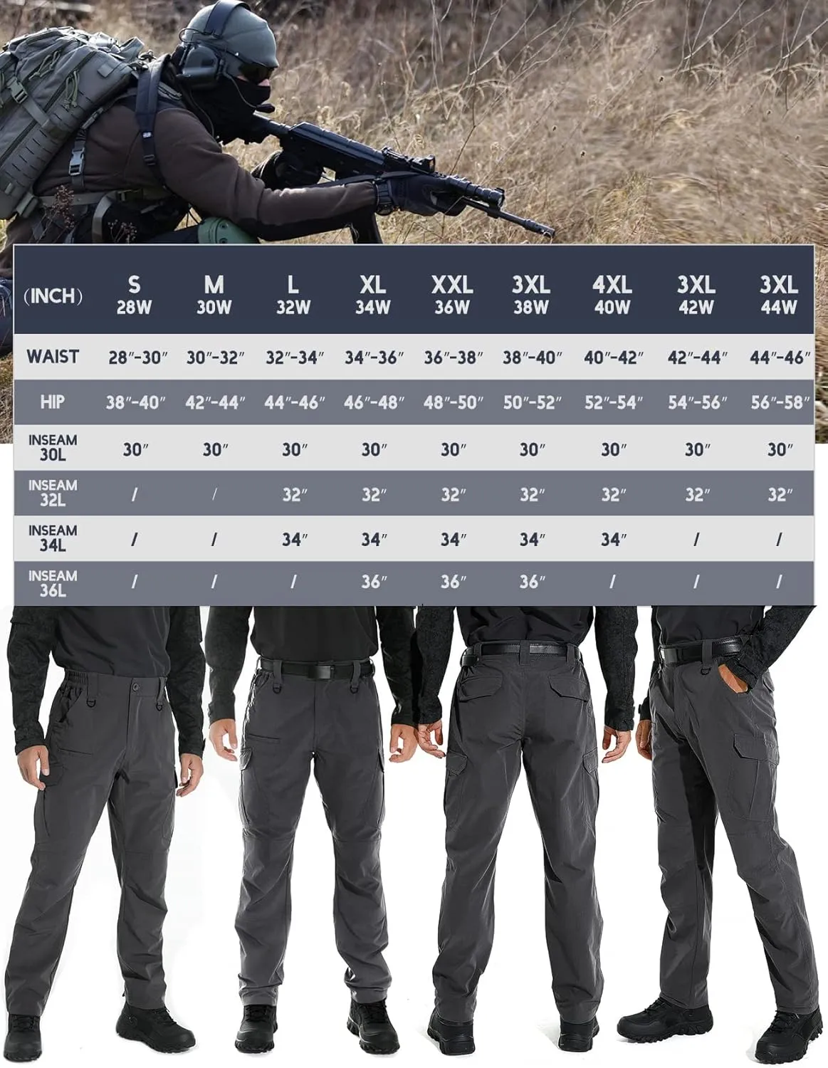 KFUBUO Men's Lightweight Ripstop Tactical Cargo Pants, Water Resistant Hiking Work Pants Relaxed Fit Black
