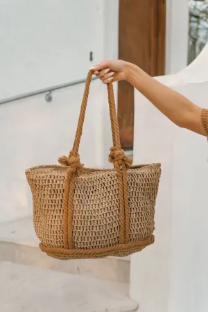 Khaki Straw Braided Tote Bag
