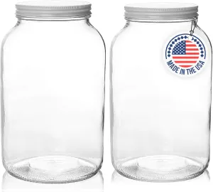 kitchentoolz 1 Gallon Wide Mouth Glass Jar with Airtight Lid – Large Glass Jar for Fermenting, Pickling, Canning, Water Glassing Eggs, and Food Storage – BPA-Free, Made in USA (2-Pack)