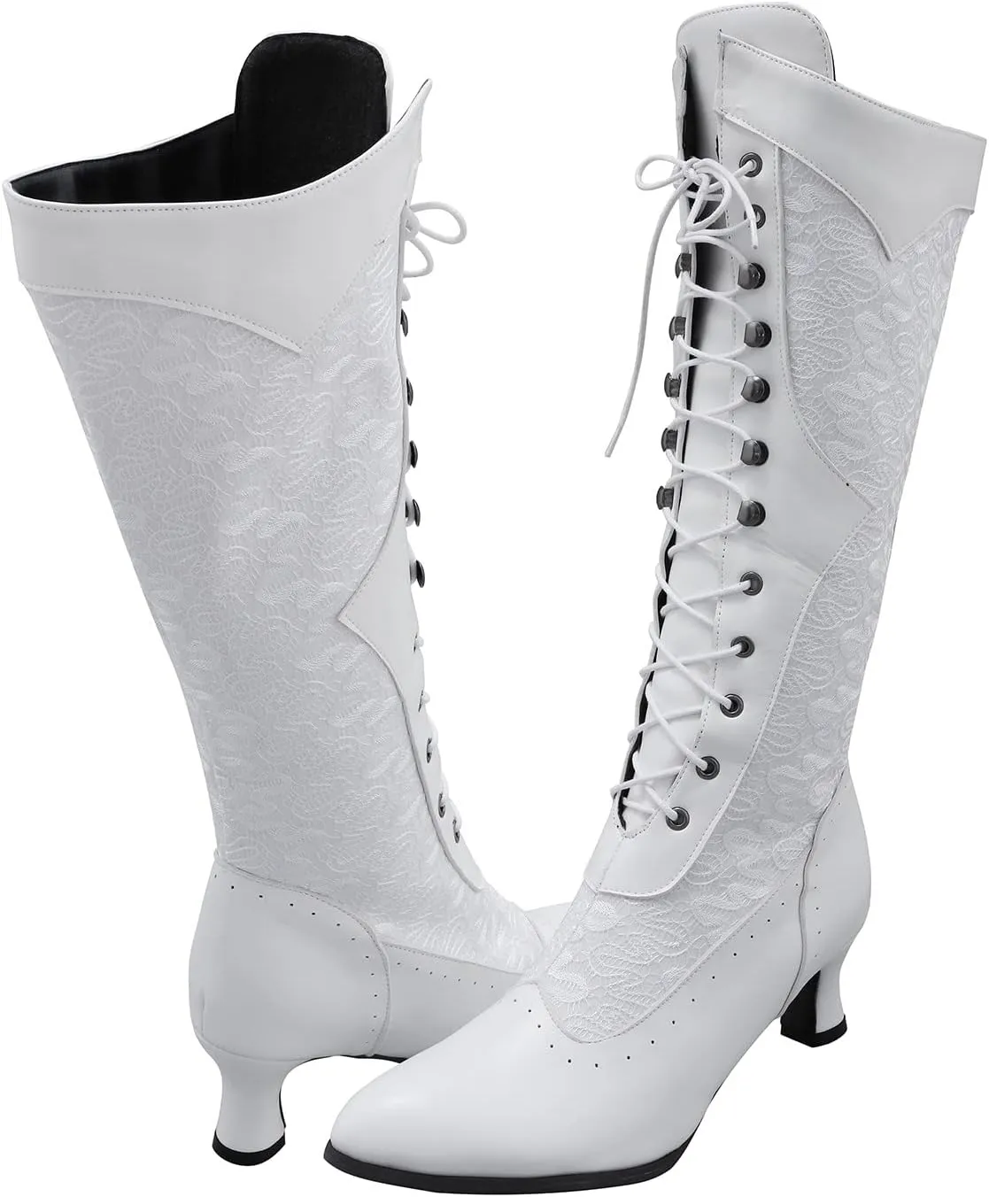 Knee High Boots Women Gothic Boots Womens Victorian Lace up Booties Mid Calf Boots Gothic Chunky Kitten Heel Boots