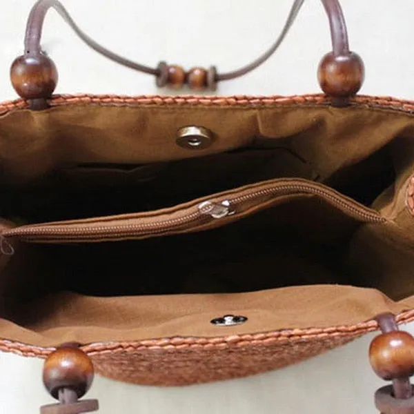 Knitted Straw Stripes Bag