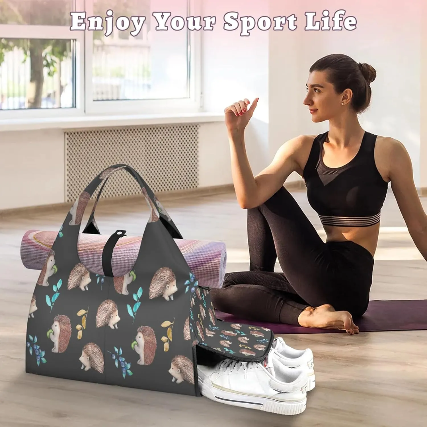 KOBLEN Yoga Gym Bags for Women Duffel Bag with Shoe Compartment and Yoga Mat Portable Weekender Bags for Pilates Travel Offices Workout Beach