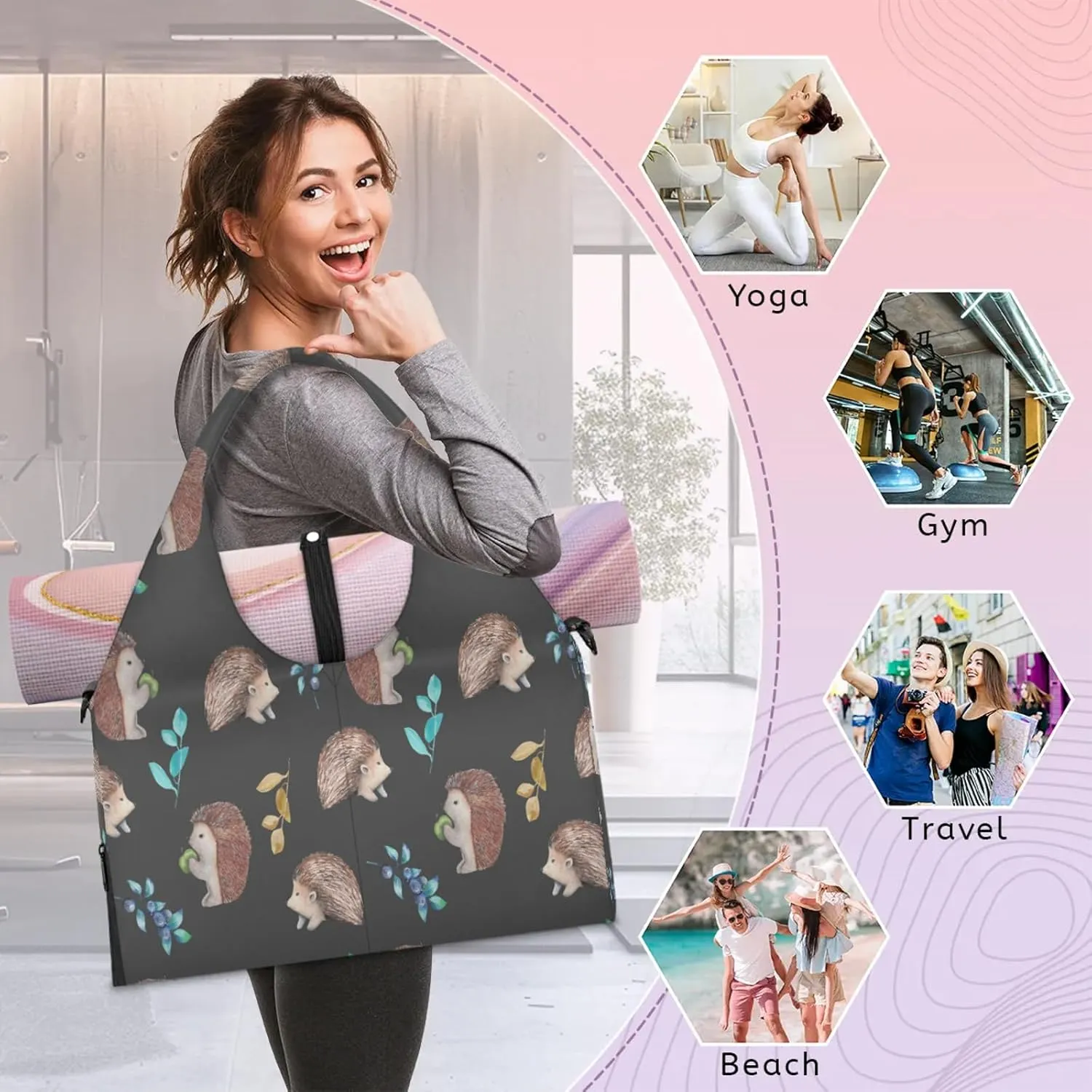 KOBLEN Yoga Gym Bags for Women Duffel Bag with Shoe Compartment and Yoga Mat Portable Weekender Bags for Pilates Travel Offices Workout Beach