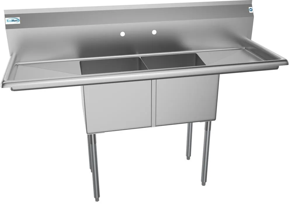 KoolMore Stainless Steel 2-Basin Freestanding Utility Tub with Drain
