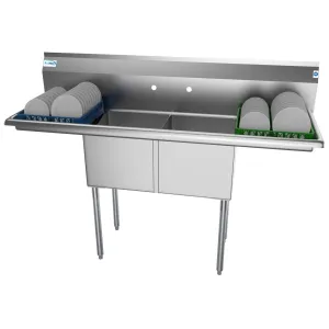 KoolMore Stainless Steel 2-Basin Freestanding Utility Tub with Drain