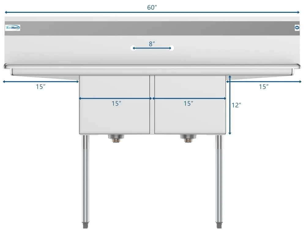 KoolMore Stainless Steel 2-Basin Freestanding Utility Tub with Drain
