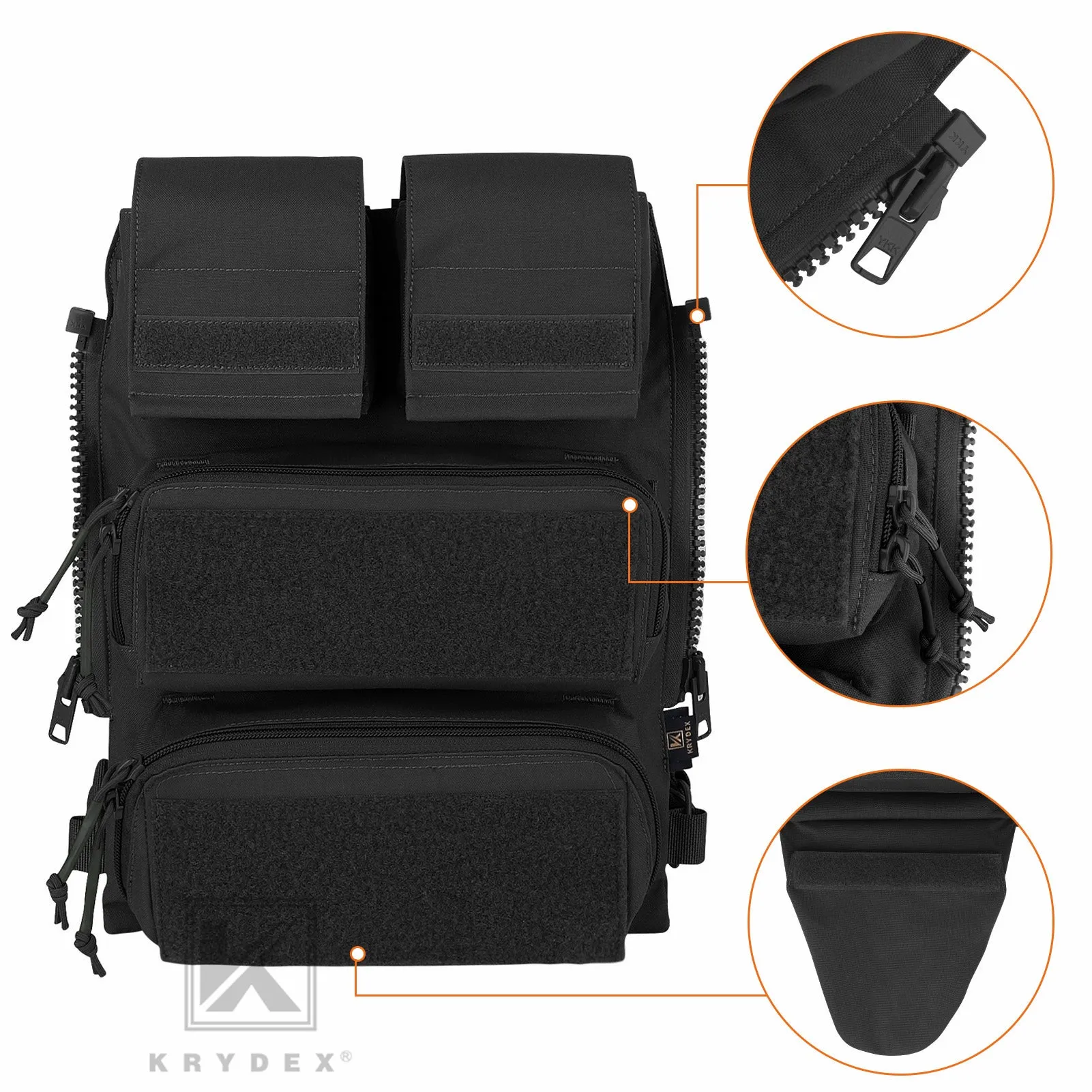 KRYDEX Tactical Modular Zip On Backpack for CPC NCPC JPC 2.0 AVS Vest Zipper Molle Back Panel