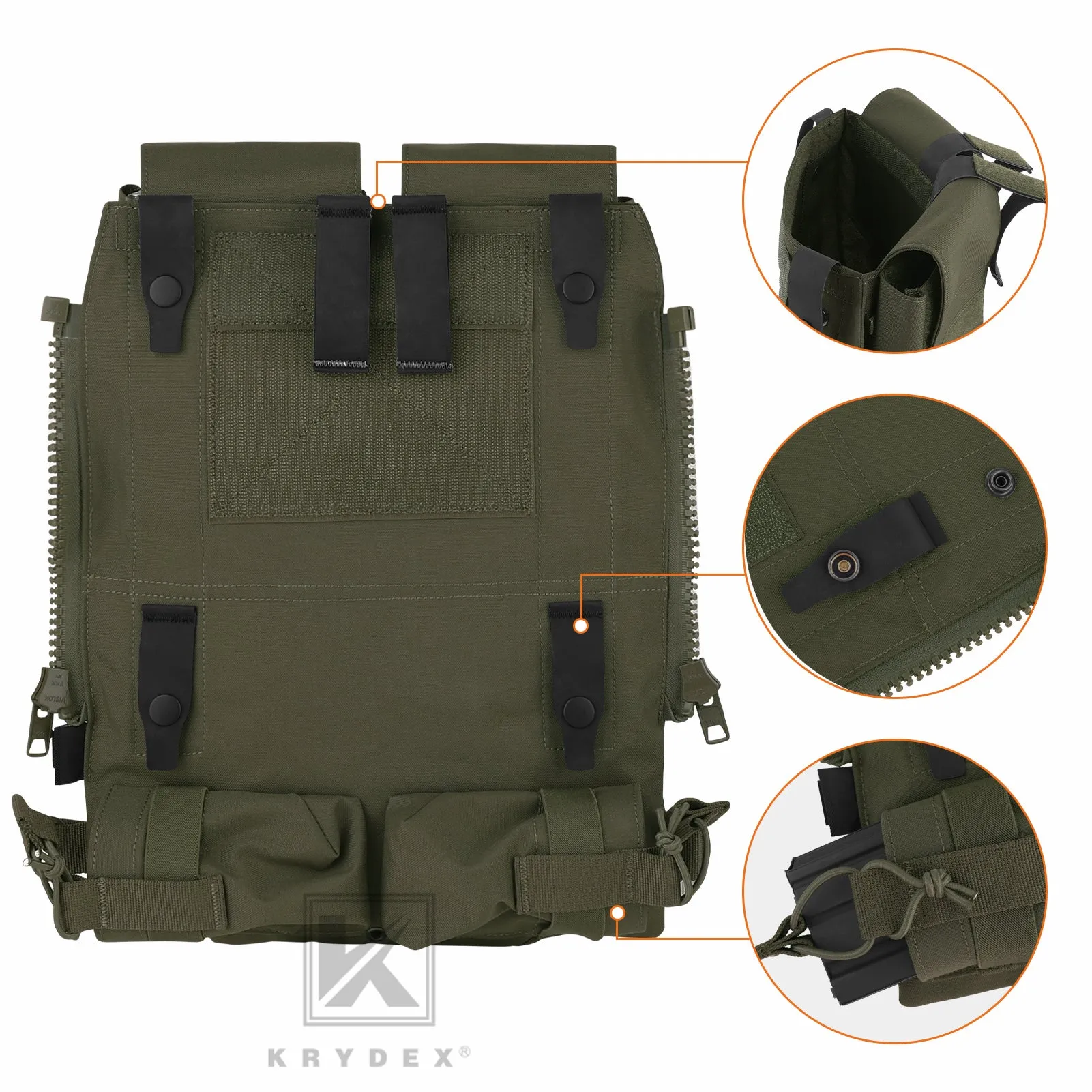 KRYDEX Tactical Modular Zip On Backpack for CPC NCPC JPC 2.0 AVS Vest Zipper Molle Back Panel