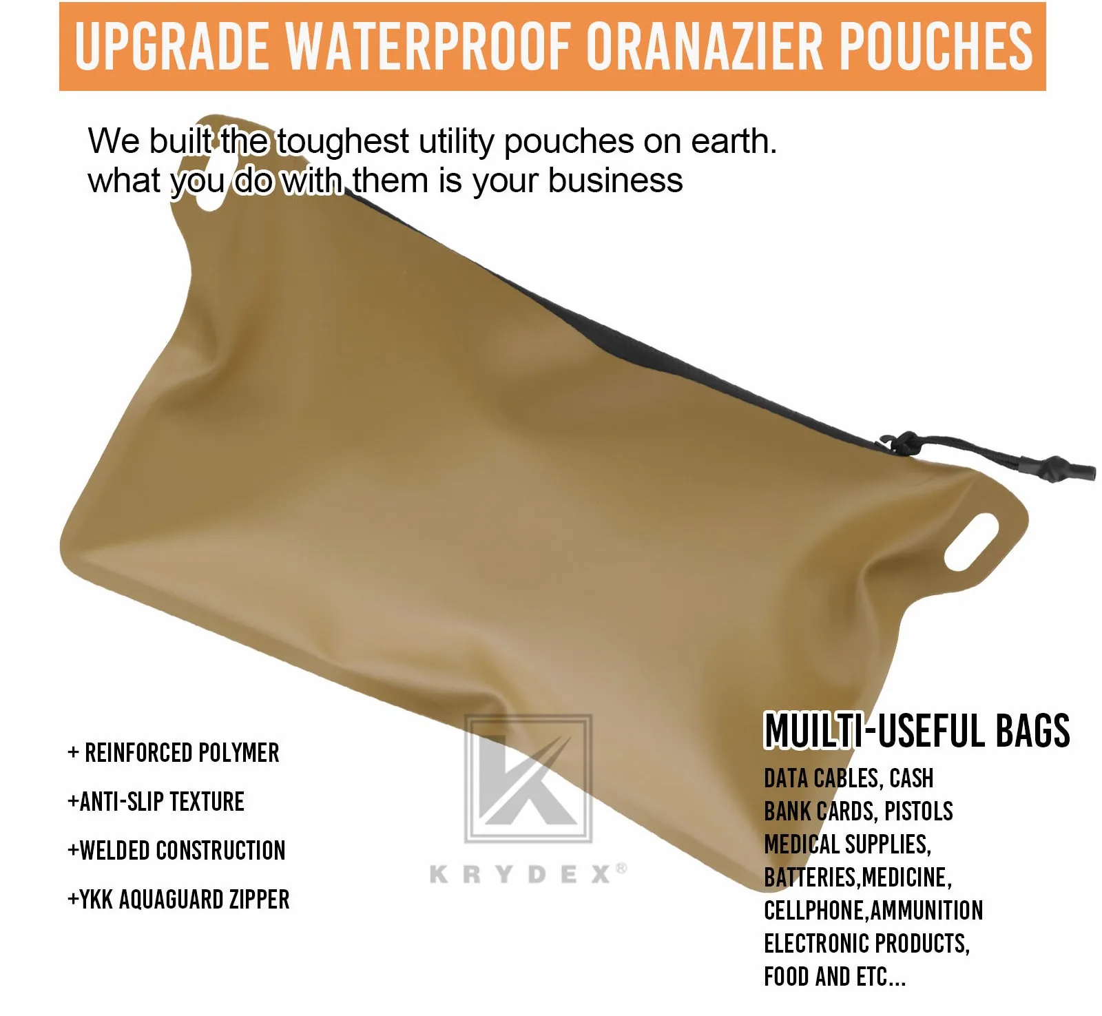 Krydex Tactical Waterproof Tool Gear Pouch Zippered Outdoor Organizer Bag Multi-Purpose Range Bag