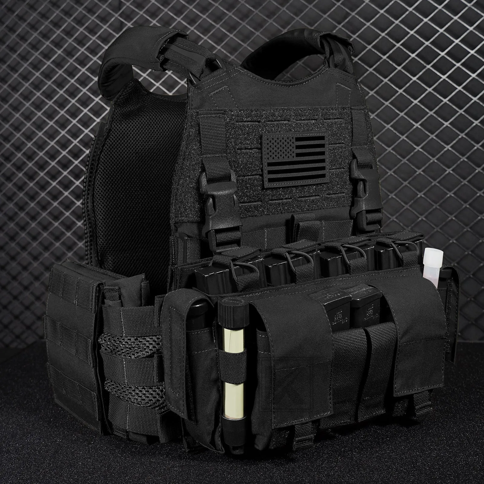 KRYDEX Tactical SCARAB Plate Carrier Heavy Duty Modular MOLLE Vest   MF IV Placard 556 & 9mm Magazine Pouch