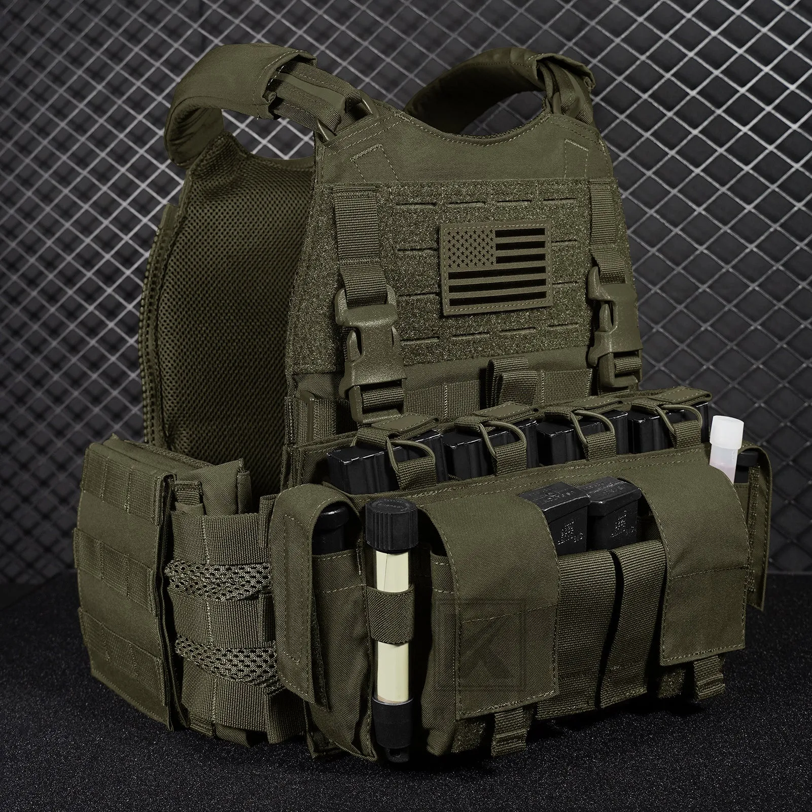 KRYDEX Tactical SCARAB Plate Carrier Heavy Duty Modular MOLLE Vest   MF IV Placard 556 & 9mm Magazine Pouch