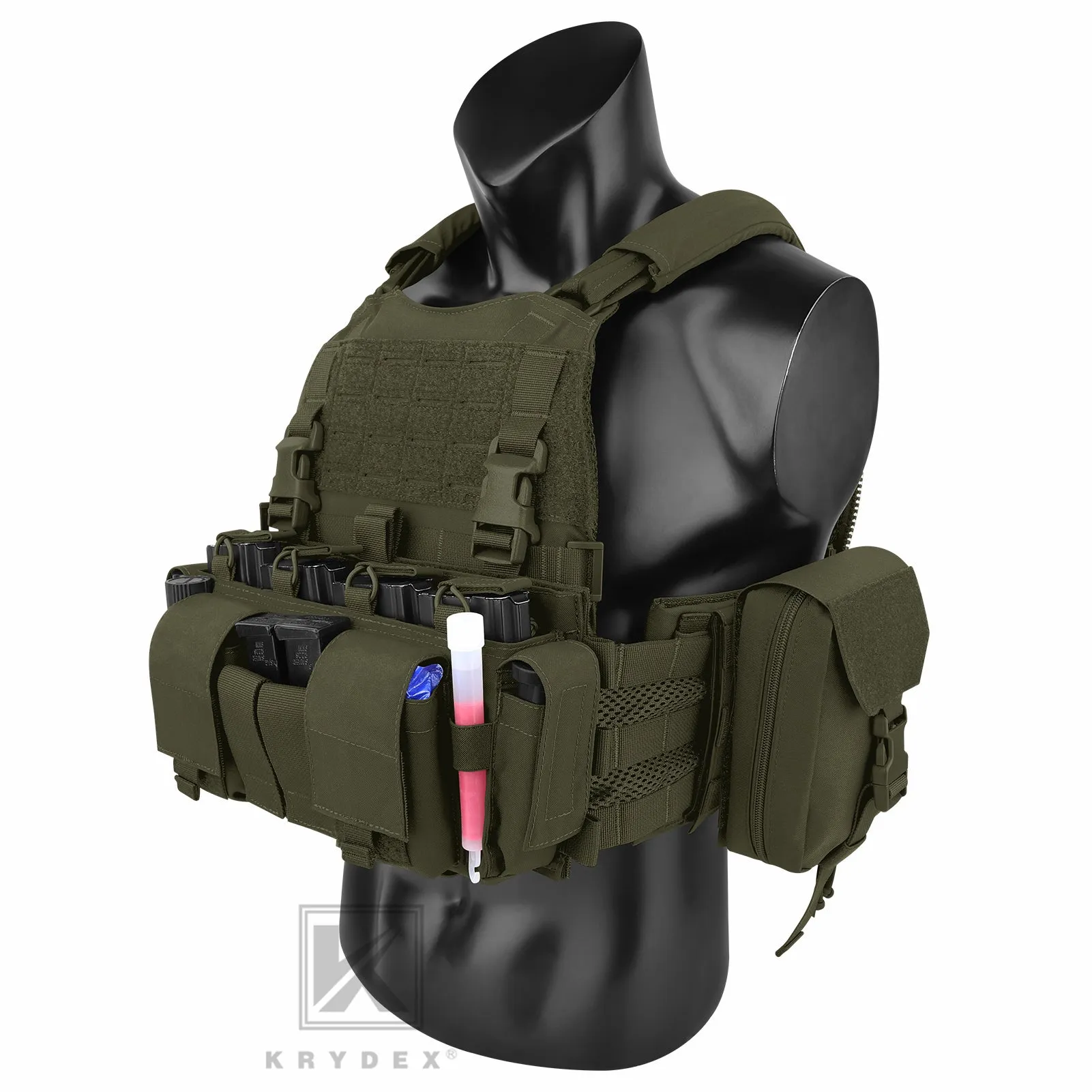 KRYDEX Tactical SCARAB Plate Carrier Heavy Duty Modular MOLLE Vest   MF IV Placard 556 & 9mm Magazine Pouch