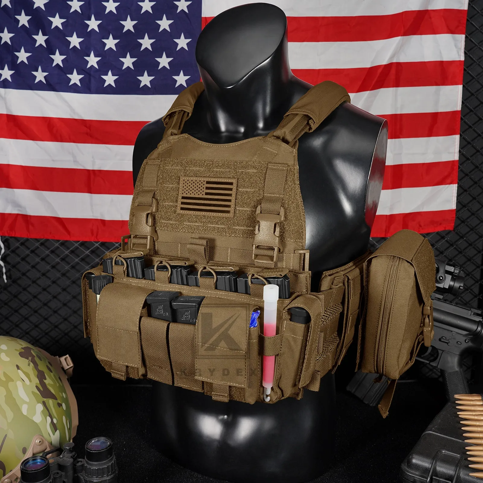 KRYDEX Tactical SCARAB Plate Carrier Heavy Duty Modular MOLLE Vest   MF IV Placard 556 & 9mm Magazine Pouch