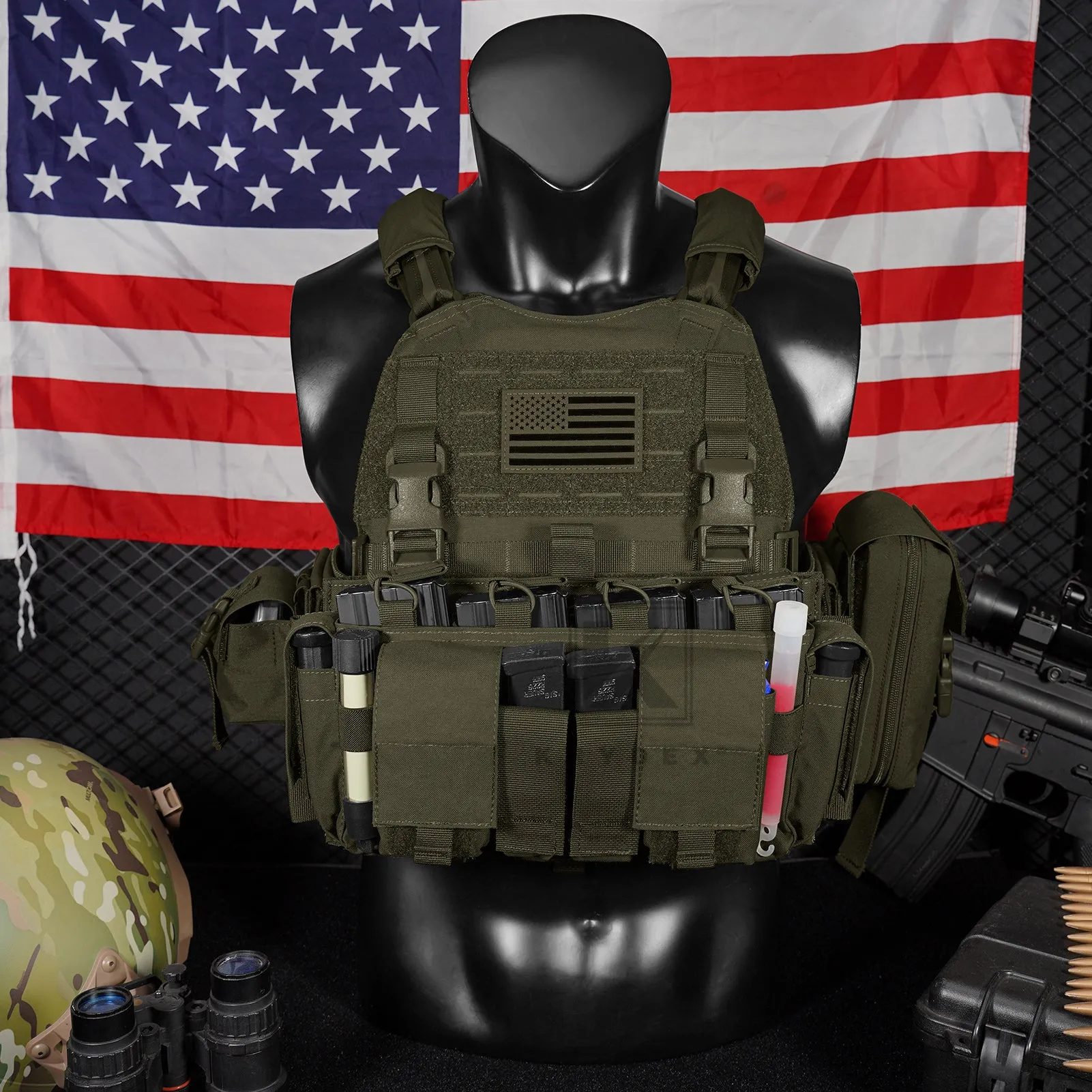 KRYDEX Tactical SCARAB Plate Carrier Heavy Duty Modular MOLLE Vest   MF IV Placard 556 & 9mm Magazine Pouch