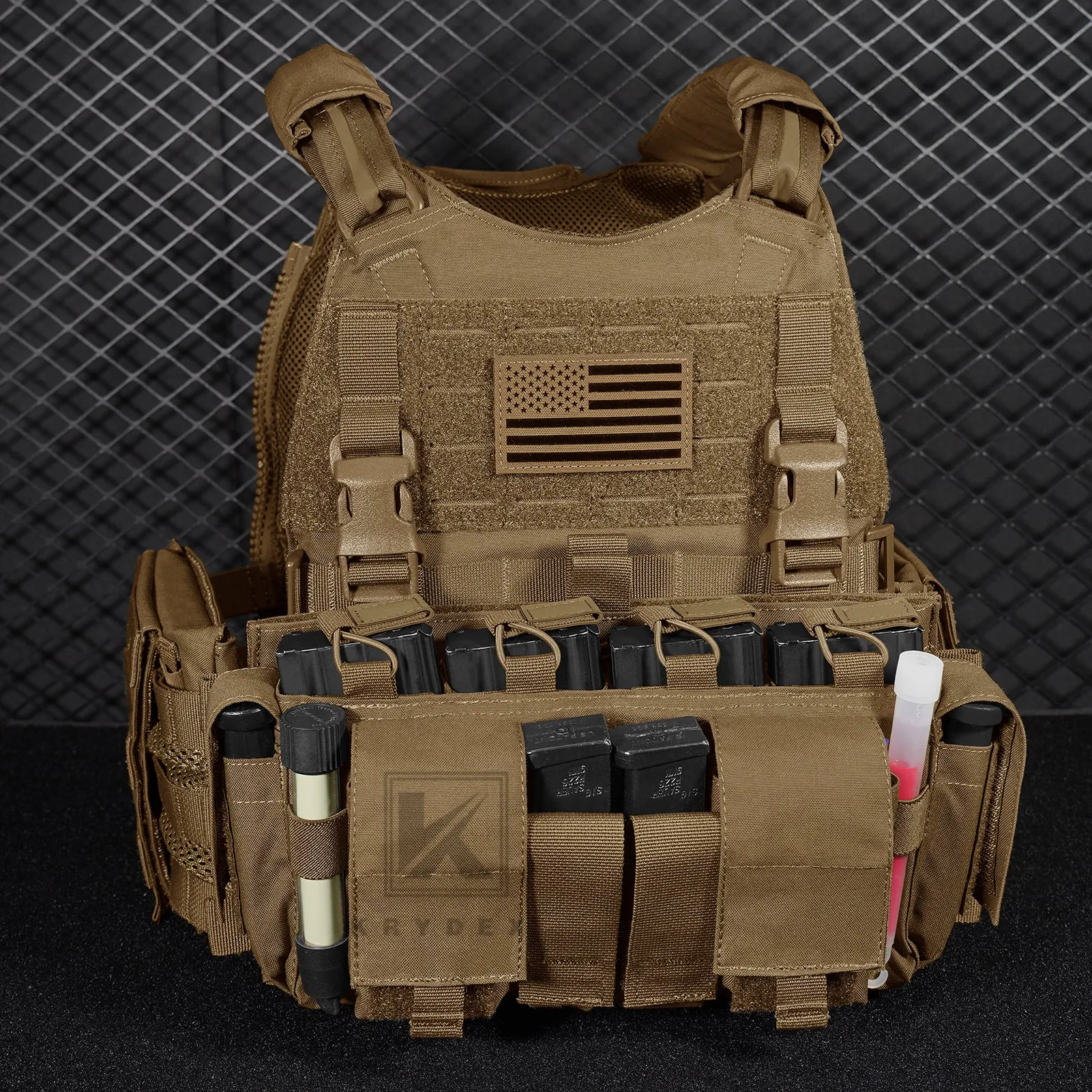 KRYDEX Tactical SCARAB Plate Carrier Heavy Duty Modular MOLLE Vest   MF IV Placard 556 & 9mm Magazine Pouch