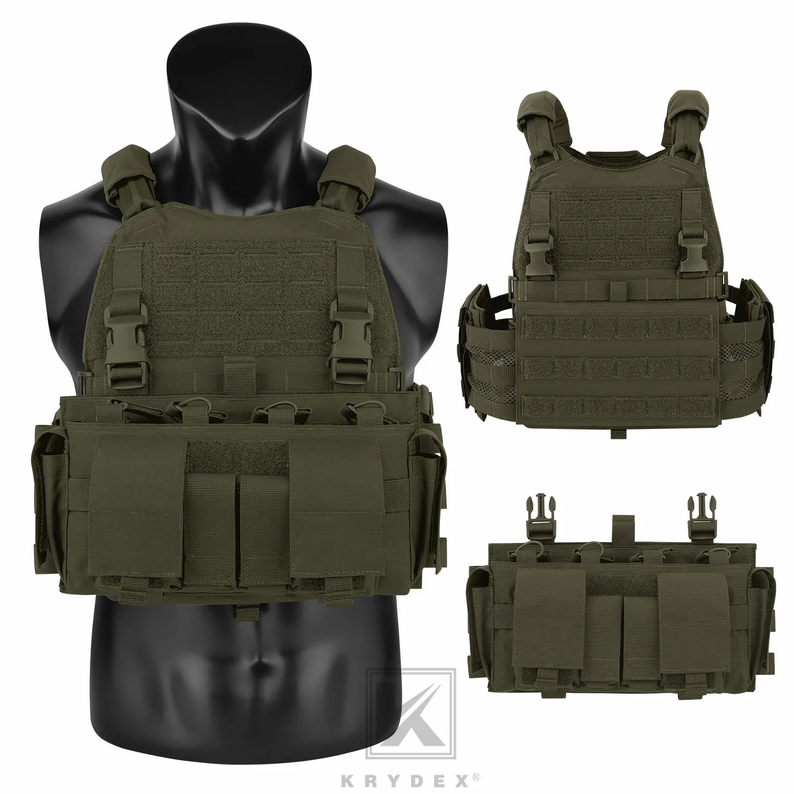 KRYDEX Tactical SCARAB Plate Carrier Heavy Duty Modular MOLLE Vest   MF IV Placard 556 & 9mm Magazine Pouch