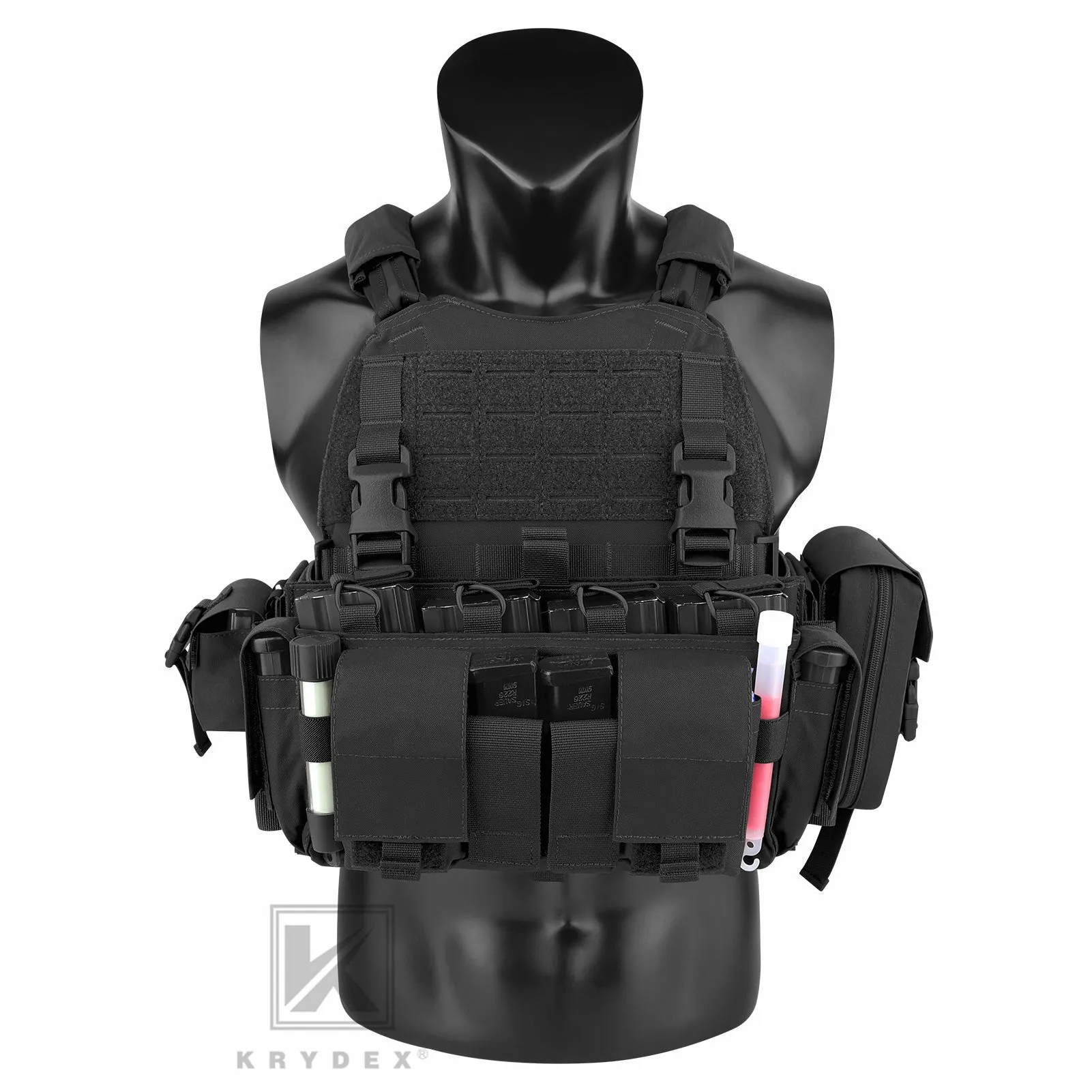 KRYDEX Tactical SCARAB Plate Carrier Heavy Duty Modular MOLLE Vest   MF IV Placard 556 & 9mm Magazine Pouch