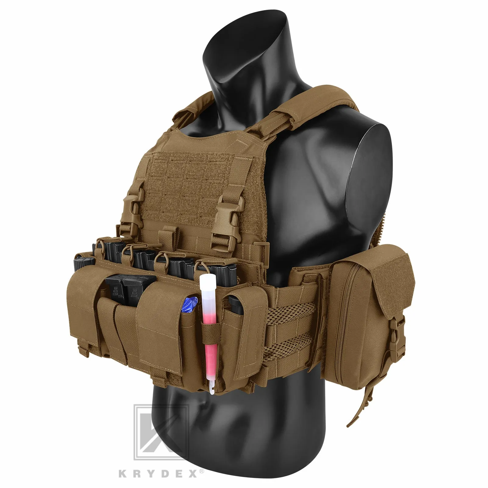 KRYDEX Tactical SCARAB Plate Carrier Heavy Duty Modular MOLLE Vest   MF IV Placard 556 & 9mm Magazine Pouch