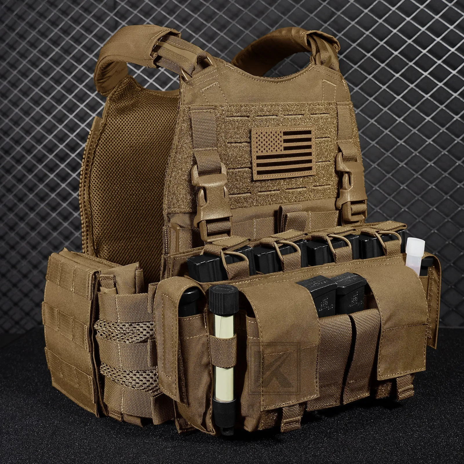 KRYDEX Tactical SCARAB Plate Carrier Heavy Duty Modular MOLLE Vest   MF IV Placard 556 & 9mm Magazine Pouch