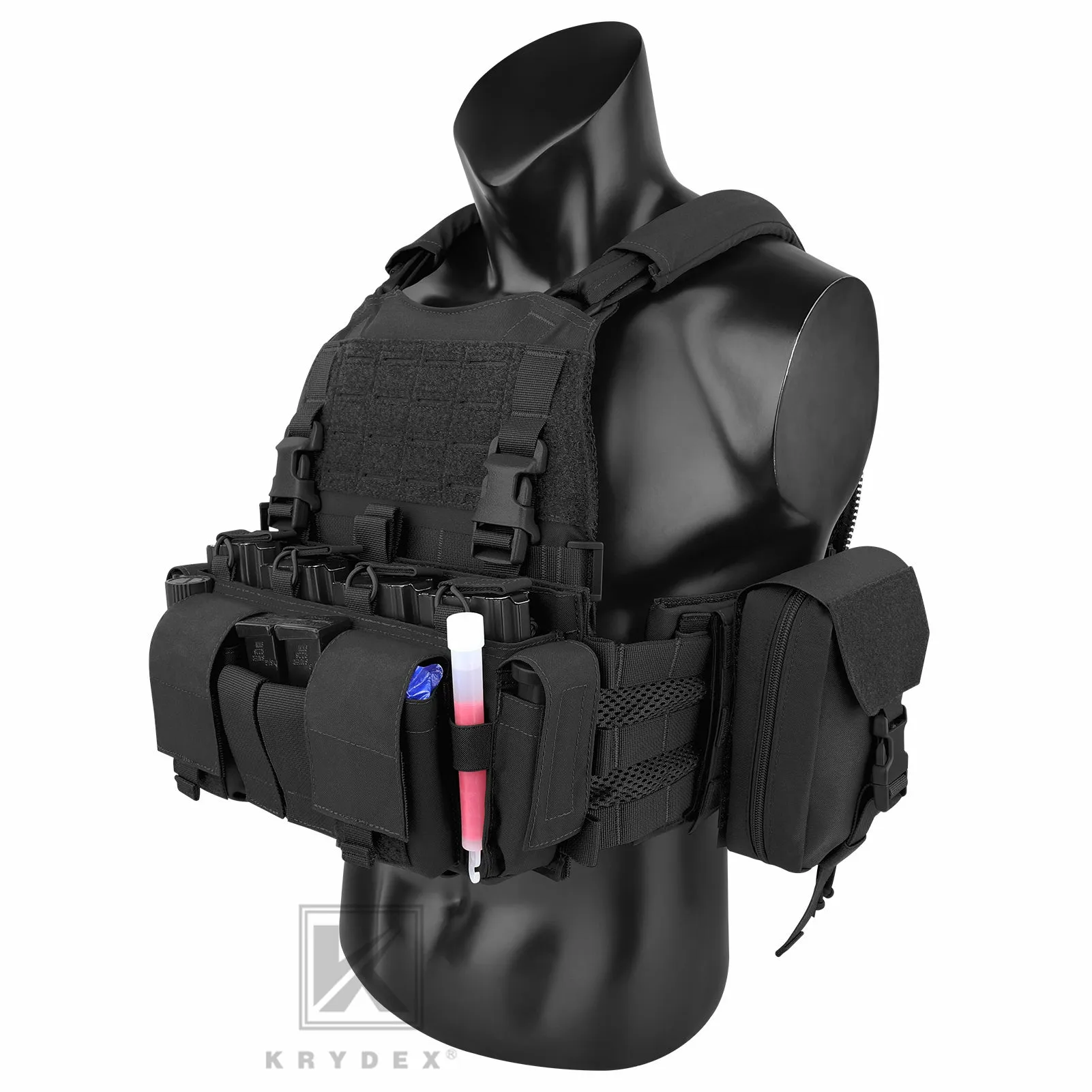 KRYDEX Tactical SCARAB Plate Carrier Heavy Duty Modular MOLLE Vest   MF IV Placard 556 & 9mm Magazine Pouch