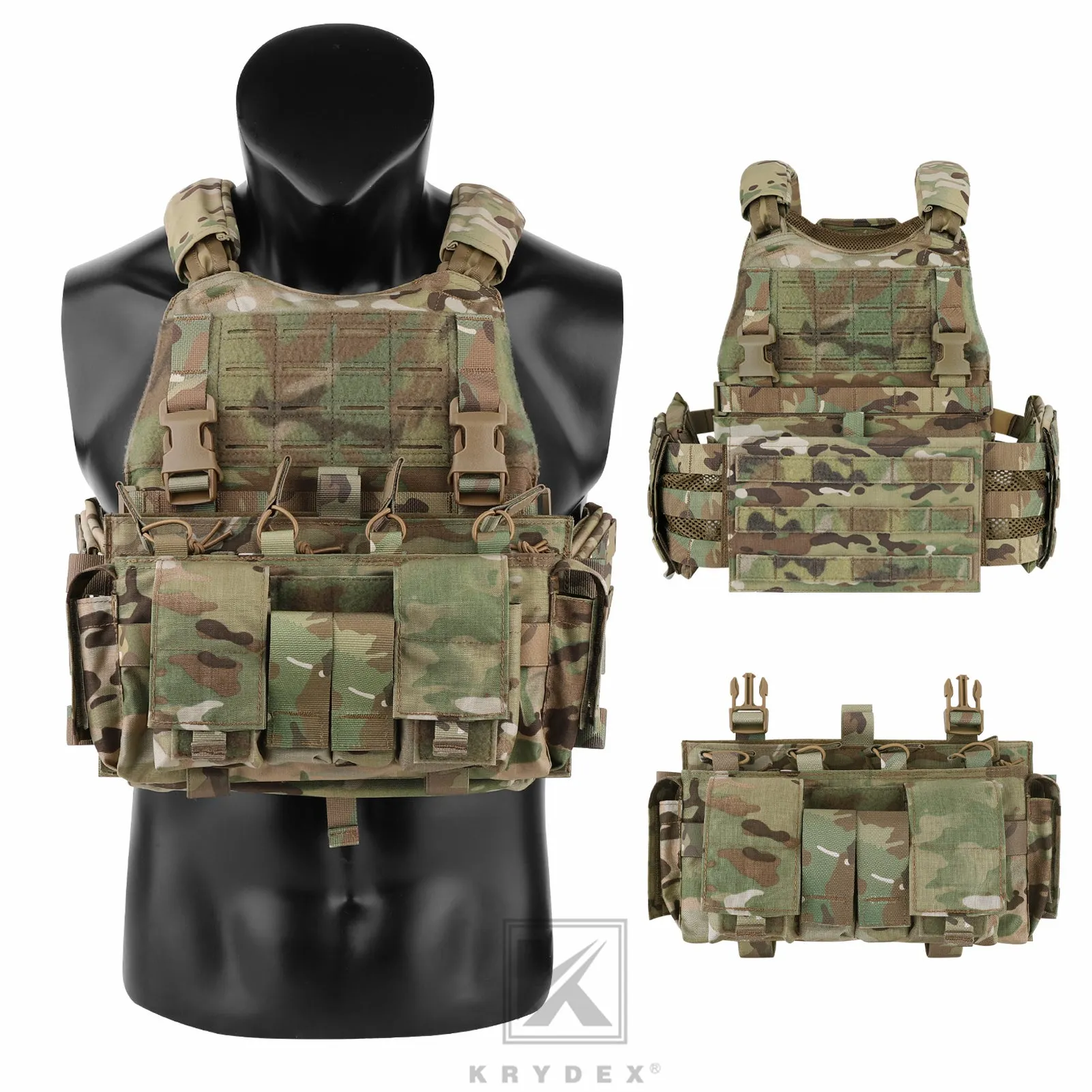 KRYDEX Tactical SCARAB Plate Carrier Heavy Duty Modular MOLLE Vest   MF IV Placard 556 & 9mm Magazine Pouch